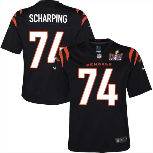 Max Scharping 74 Cincinnati Bengals Super Bowl LVIII YOUTH Home Limited Jersey - Black