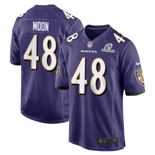 Jeremiah Moon 48 Baltimore Ravens 2024 Divisional Patch Game Men Jersey - Purple