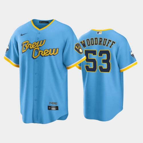 Men's Milwaukee Brewers 53 Brandon Woodruff 2022-23 City Connect Powder Blue Jersey