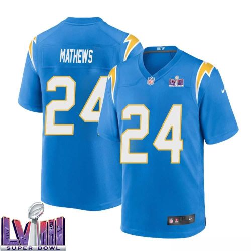 Ryan Mathews 24 Los Angeles Chargers Super Bowl LVIII Men Home Game Jersey - Powder Blue