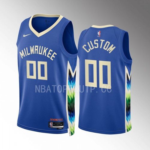 Custom 00 2022-23 Milwaukee Bucks Blue City Edition Jersey Swingman