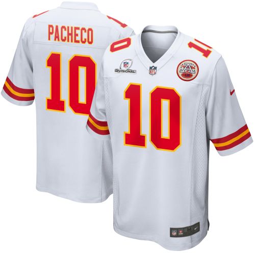 Isiah Pacheco 10 Kansas City Chiefs 2024 Divisional Patch Game Men Jersey - White