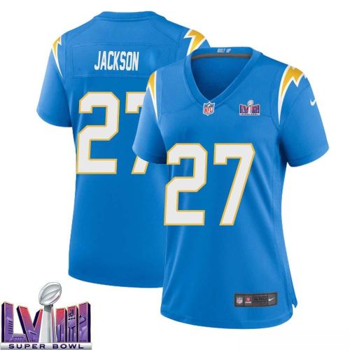 J.C. Jackson 27 Los Angeles Chargers Super Bowl LVIII Women Home Game Jersey - Powder Blue