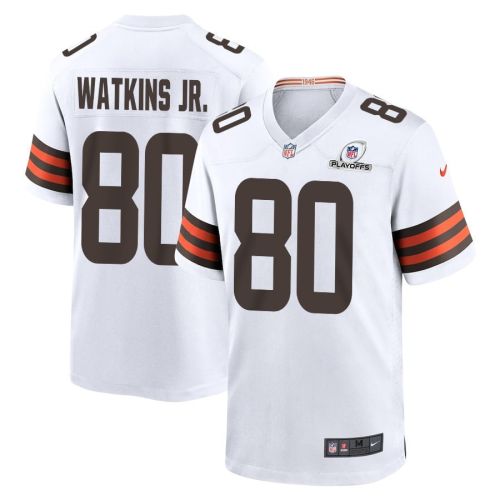 Austin Watkins Jr. 80 Cleveland Browns 2023 Playoffs Patch Game Men Jersey - White