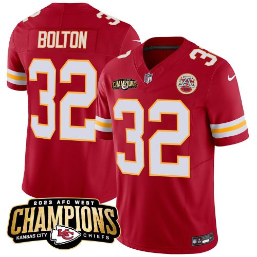 Nick Bolton 32 Kansas City Chiefs 2023 AFC West Champions Patch Game Men Jersey - Red