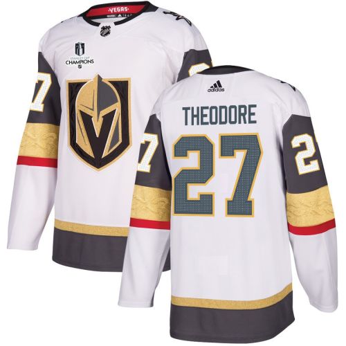 Shea Theodore 27 Vegas Golden Knights Stanley Cup 2023 Champions Patch Away Breakaway Men Jersey - White