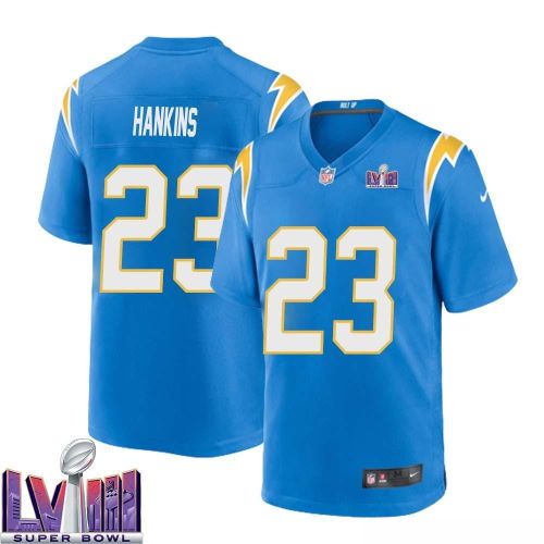 Matt Hankins 23 Los Angeles Chargers Super Bowl LVIII Men Home Game Jersey - Powder Blue