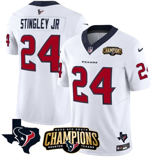 Derek Stingley Jr. 24 Houston Texans 2023 AFC South Champions Patch Game Men Jersey - White