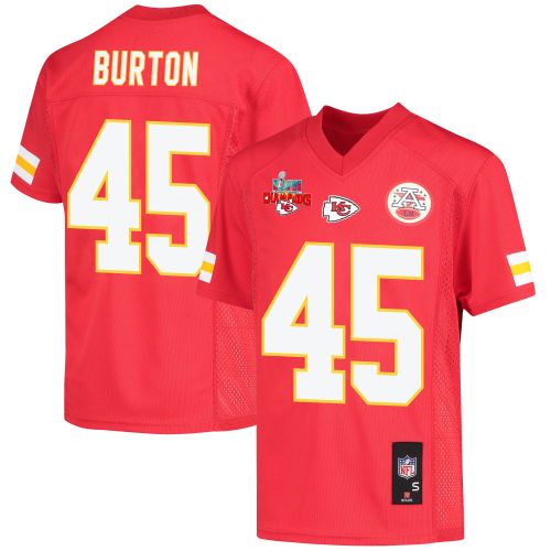 Michael Burton 45 Kansas City Chiefs Super Bowl LVII Champions 3 Stars Youth Game Jersey - Red