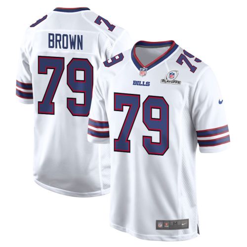 Spencer Brown 79 Buffalo Bills 2023 Playoffs Patch Game Men Jersey - White