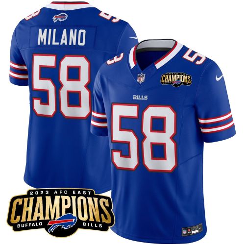 Matt Milano 58 Buffalo Bills 2023 AFC East Champions Patch Game Men Jersey - Royal