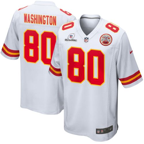 Montrell Washington 80 Kansas City Chiefs 2024 Divisional Patch Game Men Jersey - White