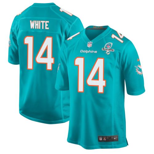 Mike White 14 Miami Dolphins 2023 Playoffs Patch Game Men Jersey - Aqua