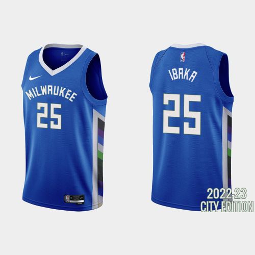 Milwaukee Bucks 25 Serge Ibaka 2022-23 City Edition Blue Men Jersey