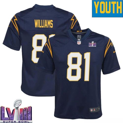 Mike Williams 81 Los Angeles Chargers Super Bowl LVIII YOUTH Alternate Game Jersey - Navy