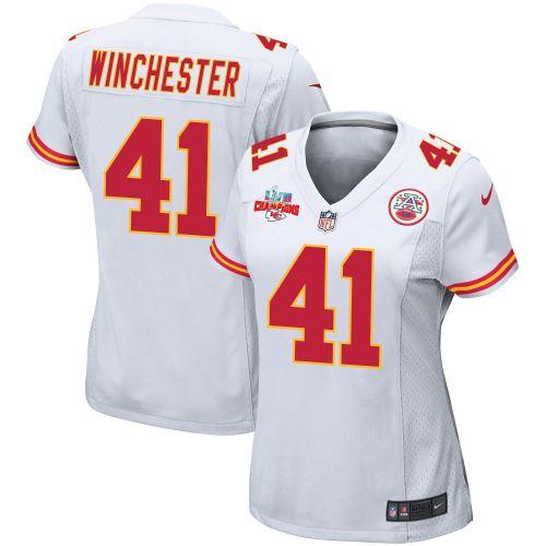 James Winchester 41 Kansas City Chiefs Super Bowl LVII Champions 3 Stars Women Game Jersey - White