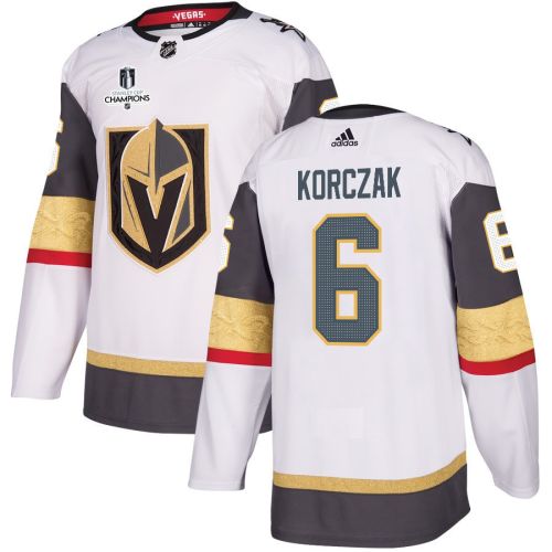 Kaedan Korczak 6 Vegas Golden Knights Stanley Cup 2023 Champions Patch Away Breakaway Men Jersey - White