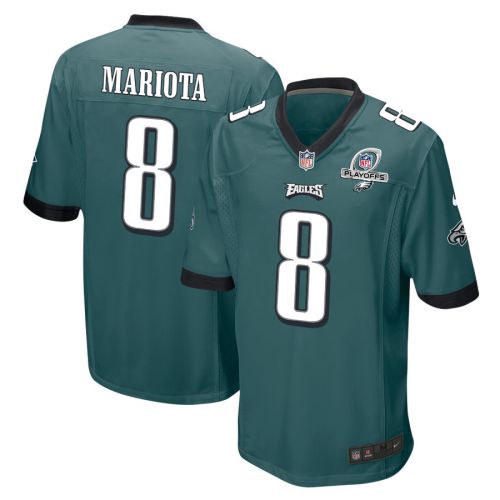 Marcus Mariota 8 Philadelphia Eagles 2023 Playoffs Patch Game Men Jersey - Midnight Green