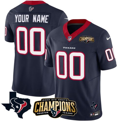 Houston Texans 2023 AFC South Champions Patch Game Custom Men Jersey - Navy