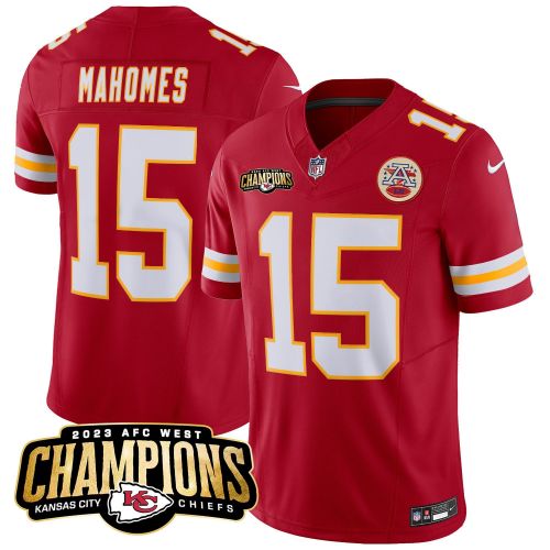 Patrick Mahomes 15 Kansas City Chiefs 2023 AFC West Champions Patch Game Men Jersey - Red