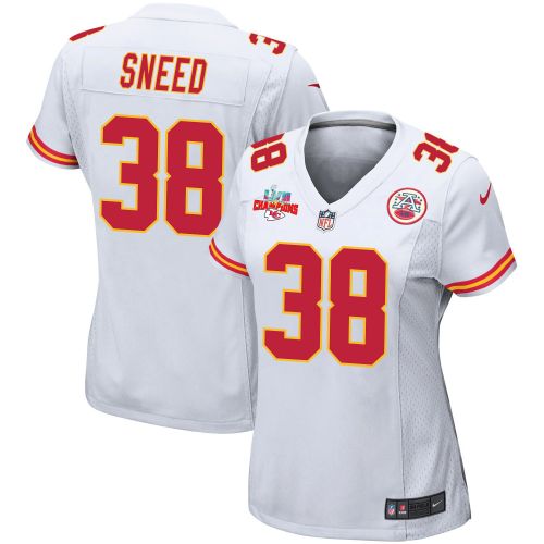 L'Jarius Sneed 38 Kansas City Chiefs Super Bowl LVII Champions 3 Stars Women Game Jersey - White