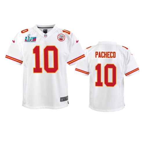 Isaih Pacheco 10 Kansas City Chiefs Super Bowl LVII Game Jersey - Youth White