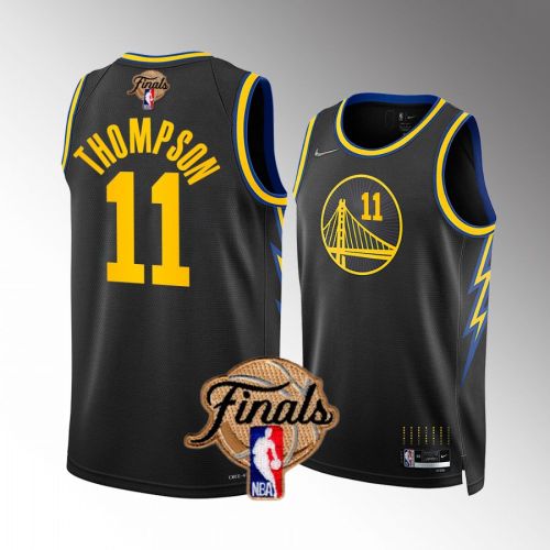 Golden State Warriors 11 Klay Thompson 2022 Finals Black Jersey Diamond Badge