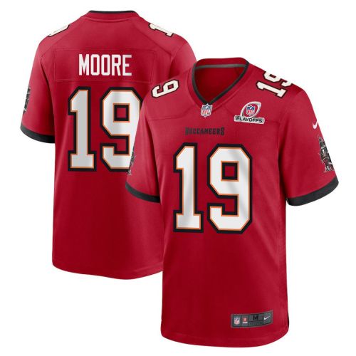 David Moore 19 Tampa Bay Buccaneers 2023 Playoffs Patch Game Men Jersey - Red