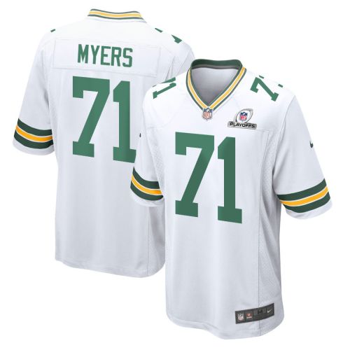 Josh Myers 71 Green Bay Packers 2023 Playoffs Patch Game Men Jersey - White