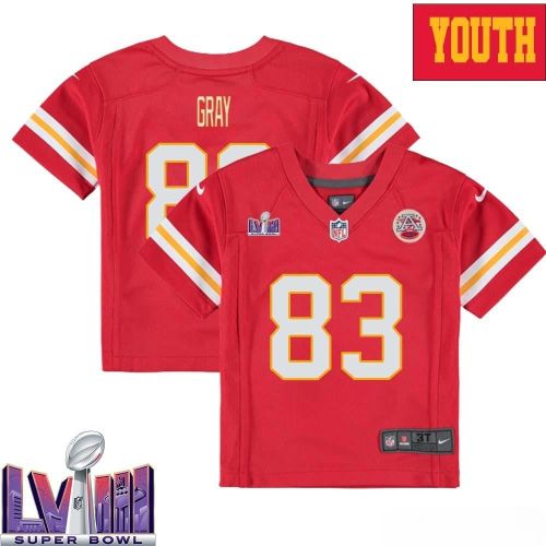 Noah Gray 83 Kansas City Chiefs Super Bowl LVIII YOUTH Home Game Jersey - Red