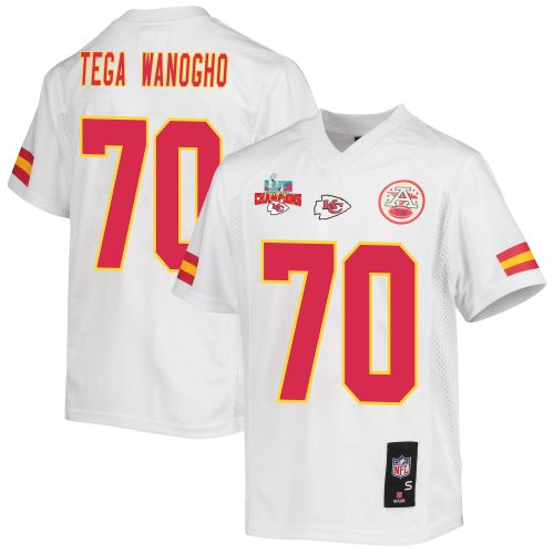 Prince Tega Wanogho 70 Kansas City Chiefs Super Bowl LVII Champions 3 Stars Youth Game Jersey - White