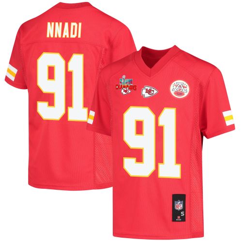 Derrick Nnadi 91 Kansas City Chiefs Super Bowl LVII Champions 3 Stars Youth Game Jersey - Red