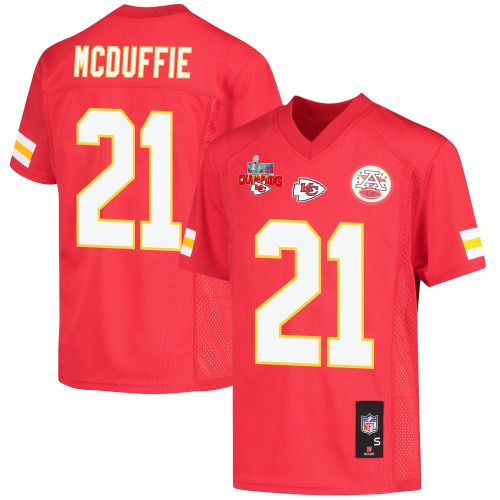 Trent McDuffie 21 Kansas City Chiefs Super Bowl LVII Champions 3 Stars Youth Game Jersey - Red