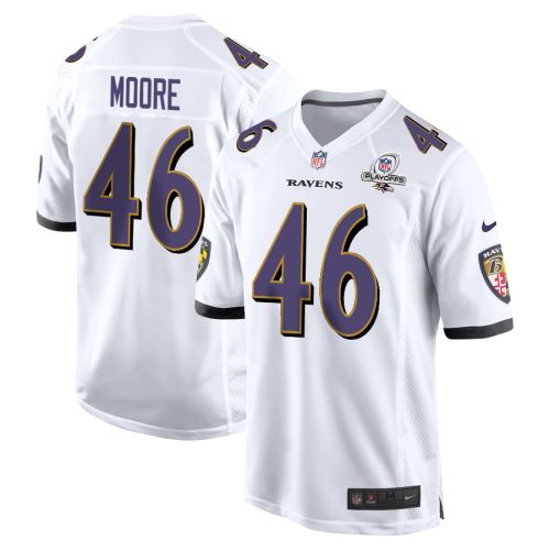 Nick Moore 46 Baltimore Ravens 2023 Playoffs Patch Game Men Jersey - White