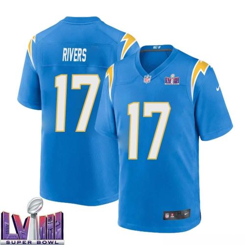 Philip Rivers 17 Los Angeles Chargers Super Bowl LVIII Men Home Game Jersey - Powder Blue