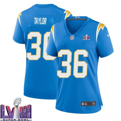 Ja'Sir Taylor 36 Los Angeles Chargers Super Bowl LVIII Women Home Game Jersey - Powder Blue