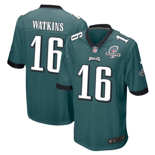 Quez Watkins 16 Philadelphia Eagles 2023 Playoffs Patch Game Men Jersey - Midnight Green