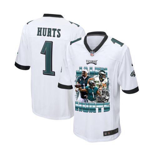 Jalen Hurts 1 Philadelphia Eagles Heartbeat Game YOUTH Jersey - White