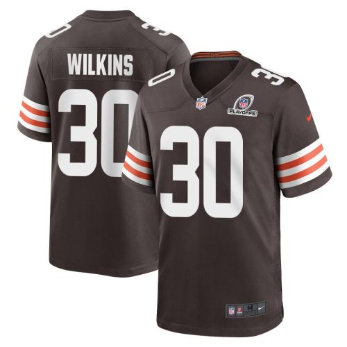 Jordan Wilkins 30 Cleveland Browns 2023 Playoffs Patch Game Men Jersey - Brown