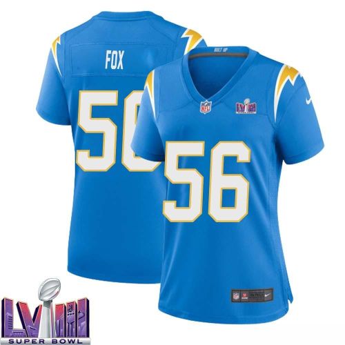 Morgan Fox 56 Los Angeles Chargers Super Bowl LVIII Women Home Game Jersey - Powder Blue