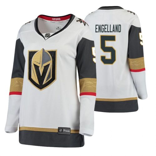 Women Vegas Golden Knights Deryk Engelland 5 Breakaway Away White Jersey Jersey