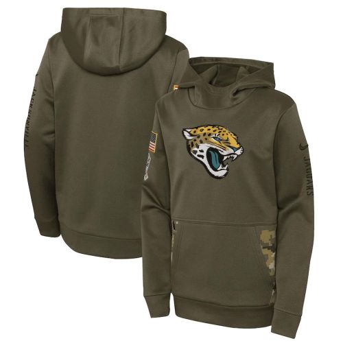 Jacksonville Jaguars Youth 2022 Salute To Service Performance Pullover Hoodie - Olive