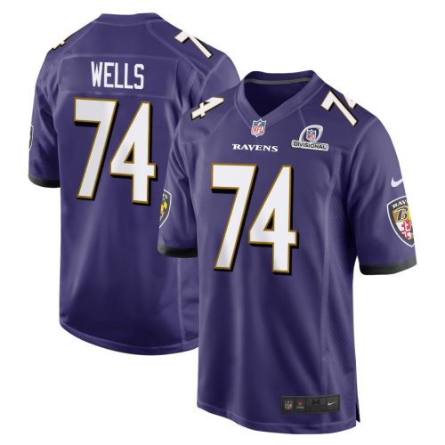 Josh Wells 74 Baltimore Ravens 2024 Divisional Patch Game Men Jersey - Purple