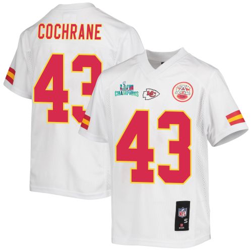 Jack Cochrane 43 Kansas City Chiefs Super Bowl LVII Champions Youth Game Jersey - White