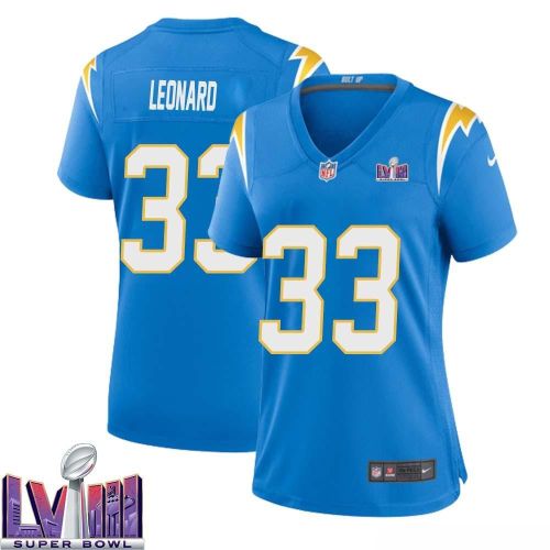 Deane Leonard 33 Los Angeles Chargers Super Bowl LVIII Women Home Game Jersey - Powder Blue