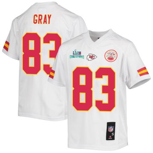 Noah Gray 83 Kansas City Chiefs Super Bowl LVII Champions Youth Game Jersey - White