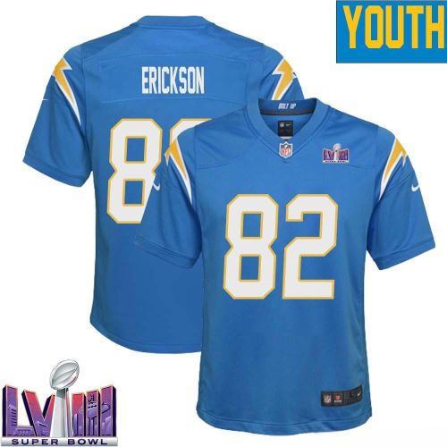 Alex Erickson 82 Los Angeles Chargers Super Bowl LVIII YOUTH Home Game Jersey - Powder Blue