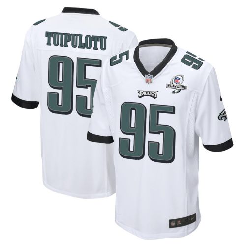 Marlon Tuipulotu 95 Philadelphia Eagles 2023 Playoffs Patch Game Men Jersey - White