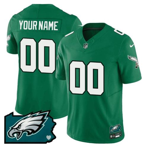 Philadelphia Eagles Pennsylvania State Map Patch Alternate Game Men Custom Jersey - Kelly Green