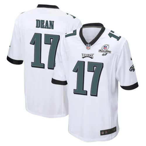 Nakobe Dean 17 Philadelphia Eagles 2023 Playoffs Patch Game Men Jersey - White